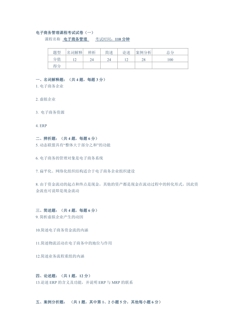 电子商务管理课程考试试卷一.doc_第1页