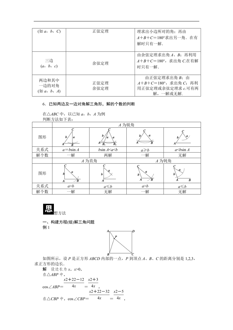 【课堂设计】高中数学 学案（人教a版必修5） 第一章 解三角形 本章回顾.doc_第3页