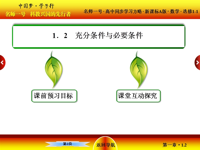 【名师一号】高中数学人教a版选修1-1配套课件：1-2充分条件与必要条件.ppt_第2页