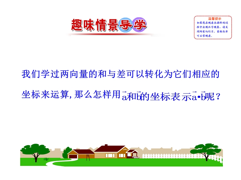 【世纪金榜】2016人教版高中数学必修四课件：2.4.2 平面向量数量积的坐标表示、模、夹角 情境互动课型.ppt_第3页