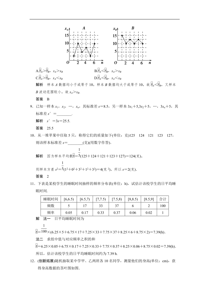 数学：2.2.2用样本的数字特征估计总体的数字特征 双基达标（人教a版必修3）.doc_第3页