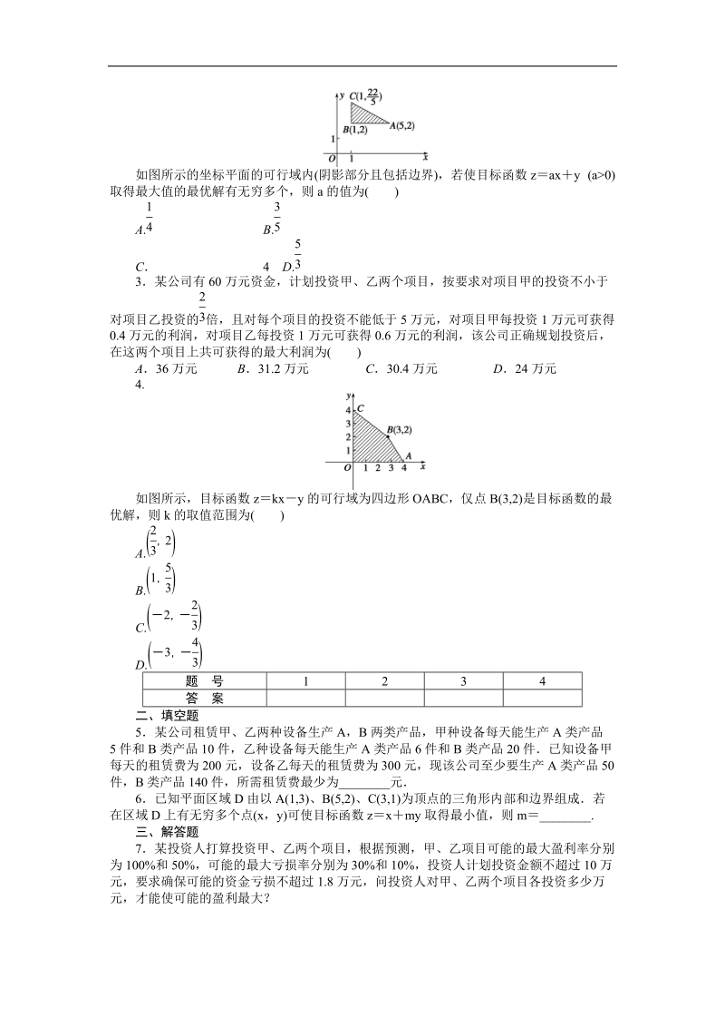 【课堂设计】高中数学 学案（人教a版必修5）第三章 不等式 3.3.2　简单的线性规划问题(二).doc_第3页