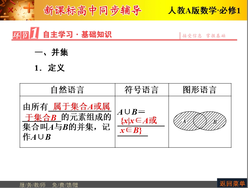 【优化课堂】高一数学人教a版必修1 课件：第一章 1.1.3第1课时 并集、交集.ppt_第2页