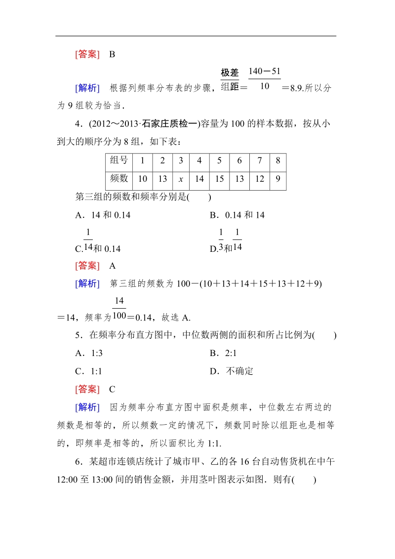 高中高一数学能力强化提升：2-2-1 用样本的频率分布估计总体分布（人教a版 必修3）.doc_第2页