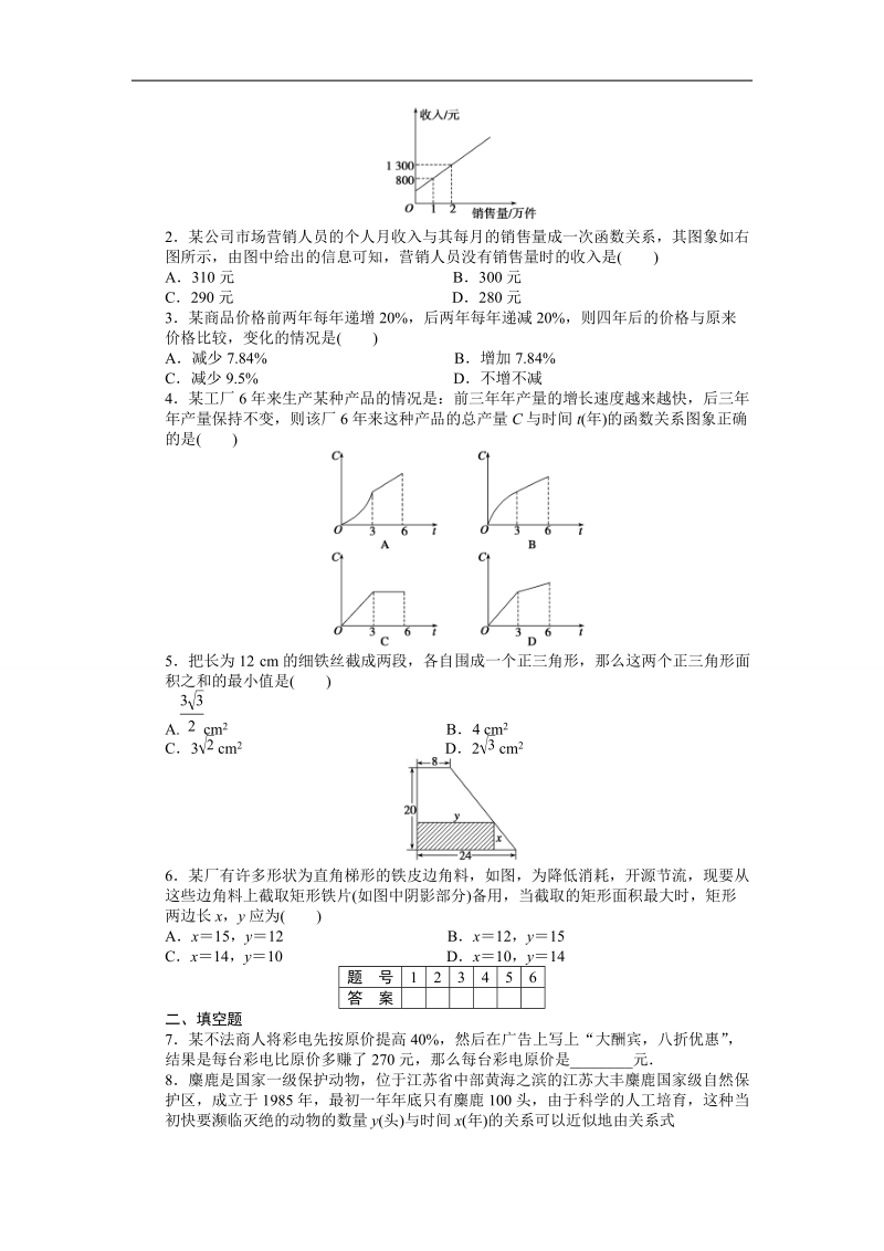 【步步高学案导学设计】数学人教a版必修1课时作业 3.2.2函数模型的应用实例.doc_第2页