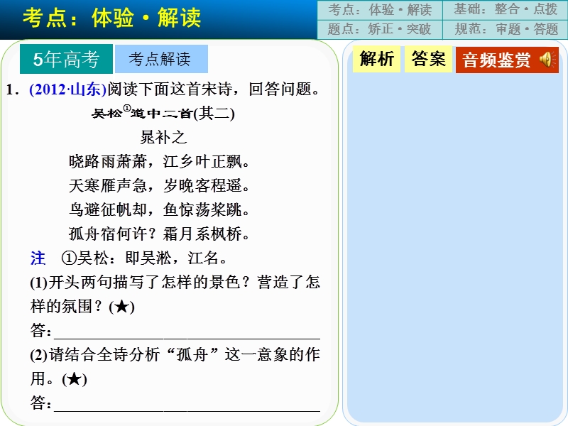 高考语文一轮复习精选好题汇编附解析 古代诗歌鉴赏  第二节  高频考点一.ppt_第2页