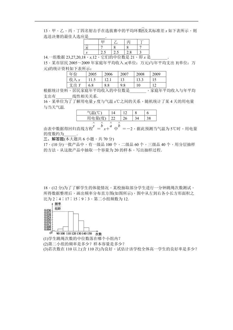 【步步高学案导学设计】数学人教a版必修3单元检测 第2章 统计 单元检测 a卷.doc_第3页