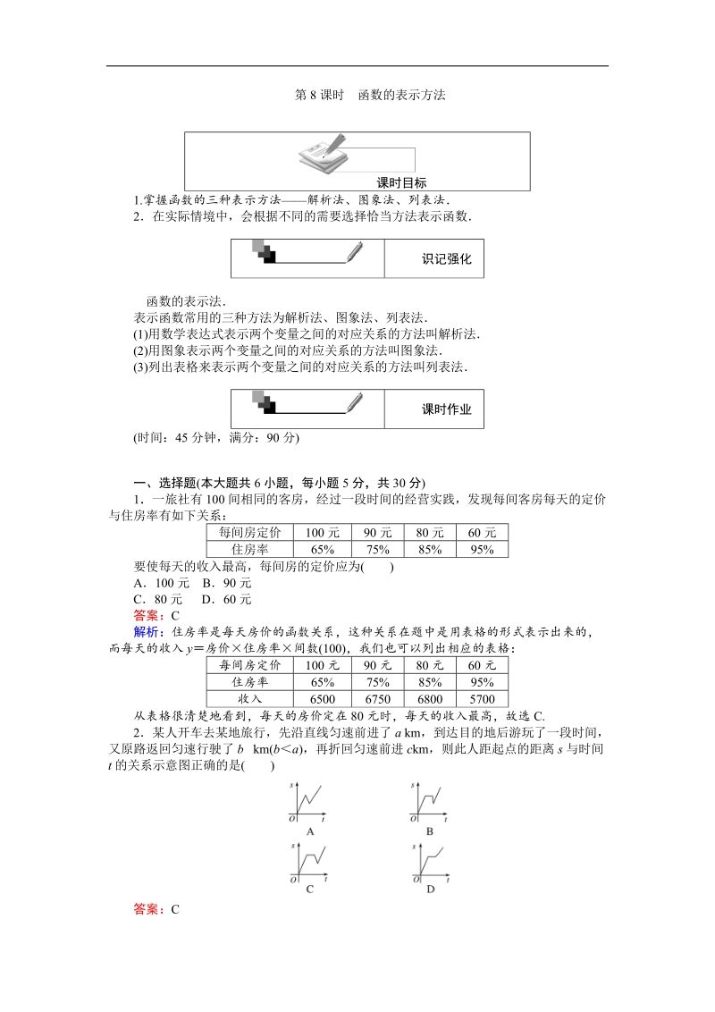 【创优课堂】2016秋数学人教a版必修1练习：第8课时 函数的表示方法 word版含解析.doc_第1页