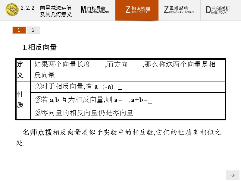 【测控指导】2018版高中数学人教a必修4课件：2.2.2 向量减法运算及其几何意义.ppt_第3页