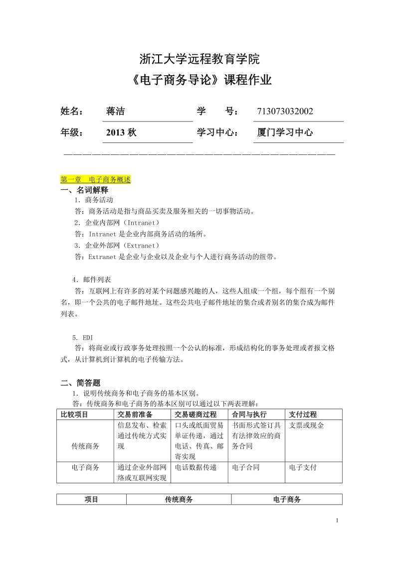 电子商务导论离线作业.doc_第1页