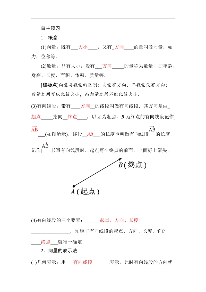 山东省济宁市学而优高一数学（新课标人教版）必修四自主预习知识点：《2.1 平面向量的实际背景及基本概念》（教师版）.doc_第1页