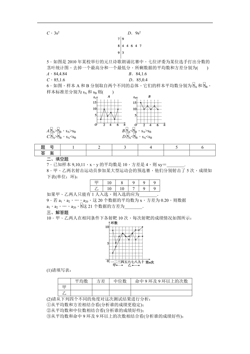 【步步高学案导学设计】数学人教a版必修3课时作业 第2章 统计 2.2.2用样本的数字特征估计总体的数字特征.doc_第2页