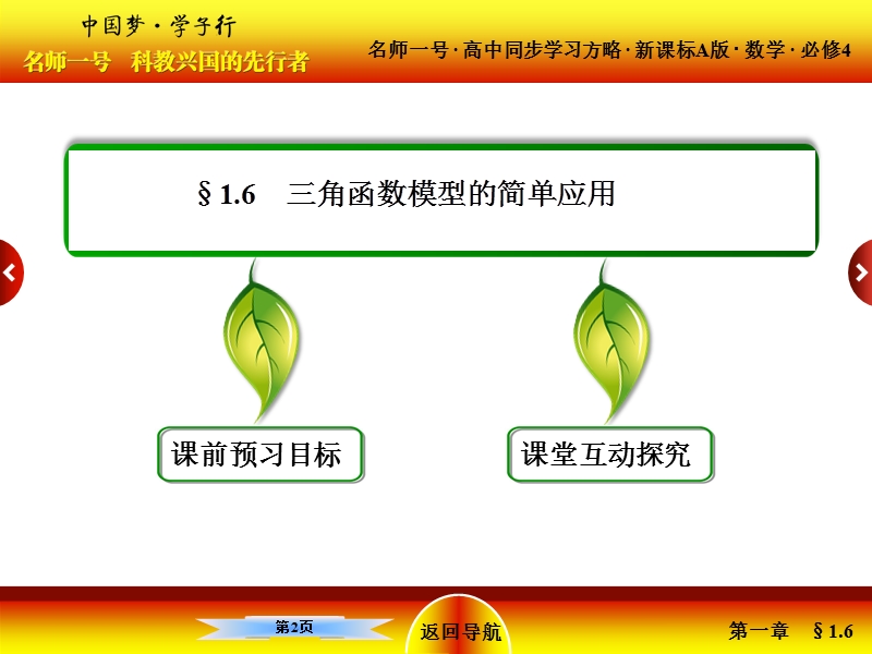 【名师一号】（新课标版）高一数学必修4课件：1-6《三角函数模型的简单应用》.ppt_第2页