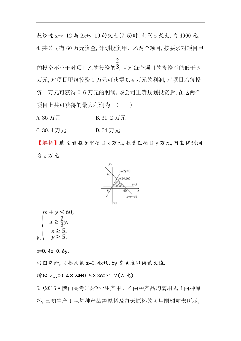 【世纪金榜】2017春人教a版高中数学必修5课后提升作业 23 3.3.2 第2课时 简单线性规划的应用 word版含解析.doc_第3页