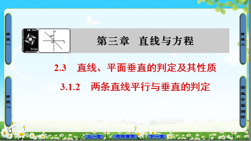 2018版高中数学（人教a版）必修2同步课件： 第3章 3.1.2 两条直线平行与垂直的判定.ppt_第1页