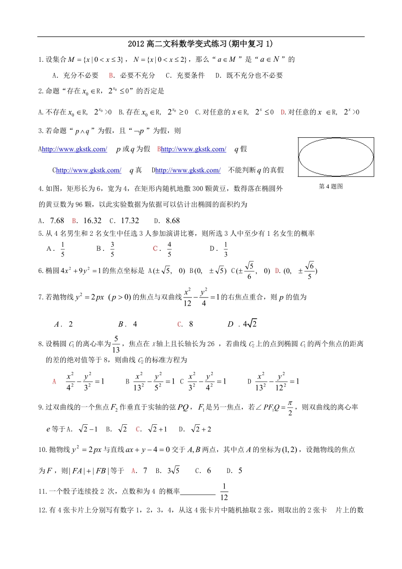 福建专用 人教a版高二文科数学变式练习 选修1-1期中复习1（教师版）.doc_第1页