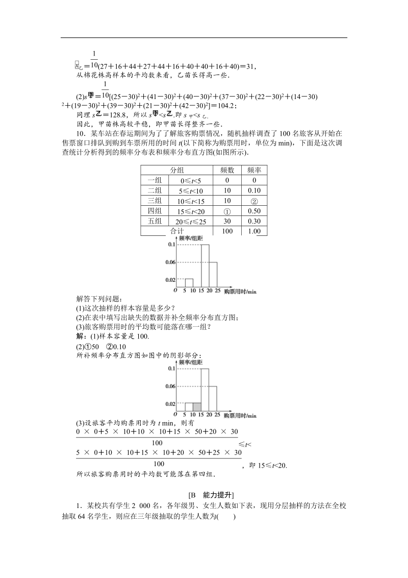 优化课堂2016秋数学人教a版必修3练习：第2章 统计 章末演练 word版含解析.doc_第3页