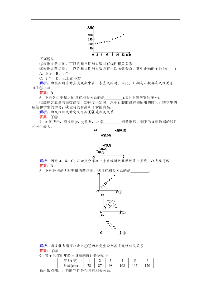 【师说】高一数学人教a版必修3课时作业：09 相关性.doc_第3页