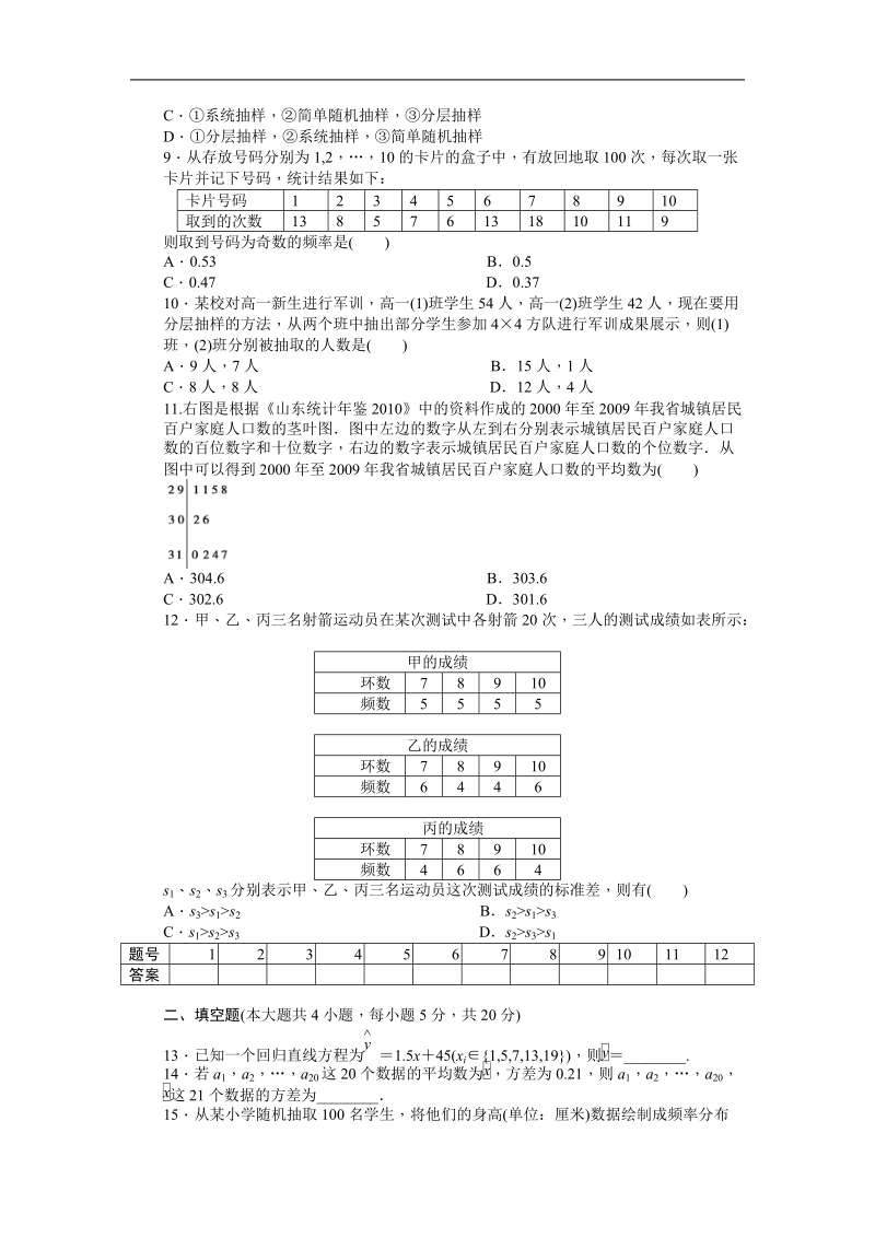 高中数学（人教a版必修三）课时作业：第2章 统计 单元检测 b卷.doc_第2页