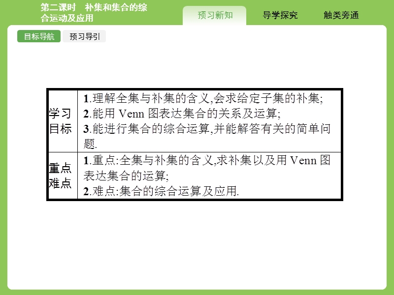 【赢在课堂】高一数学人教a版必修一课件：1.1.3.2 补集和集合的综合运算及应用.ppt_第2页