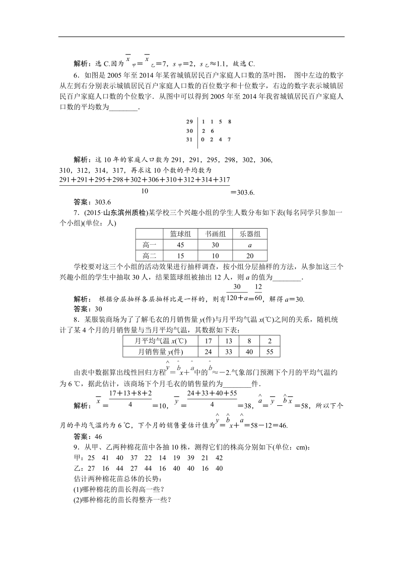 2016版优化方案高一数学人教版必修三配套练习：第二章　统　计章末演练轻松闯关.doc_第2页