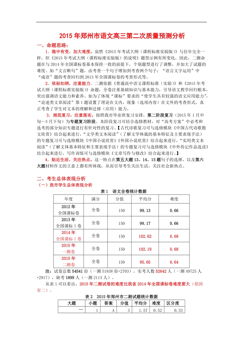 郑州市语文高三第二次质量预测分析.doc_第1页