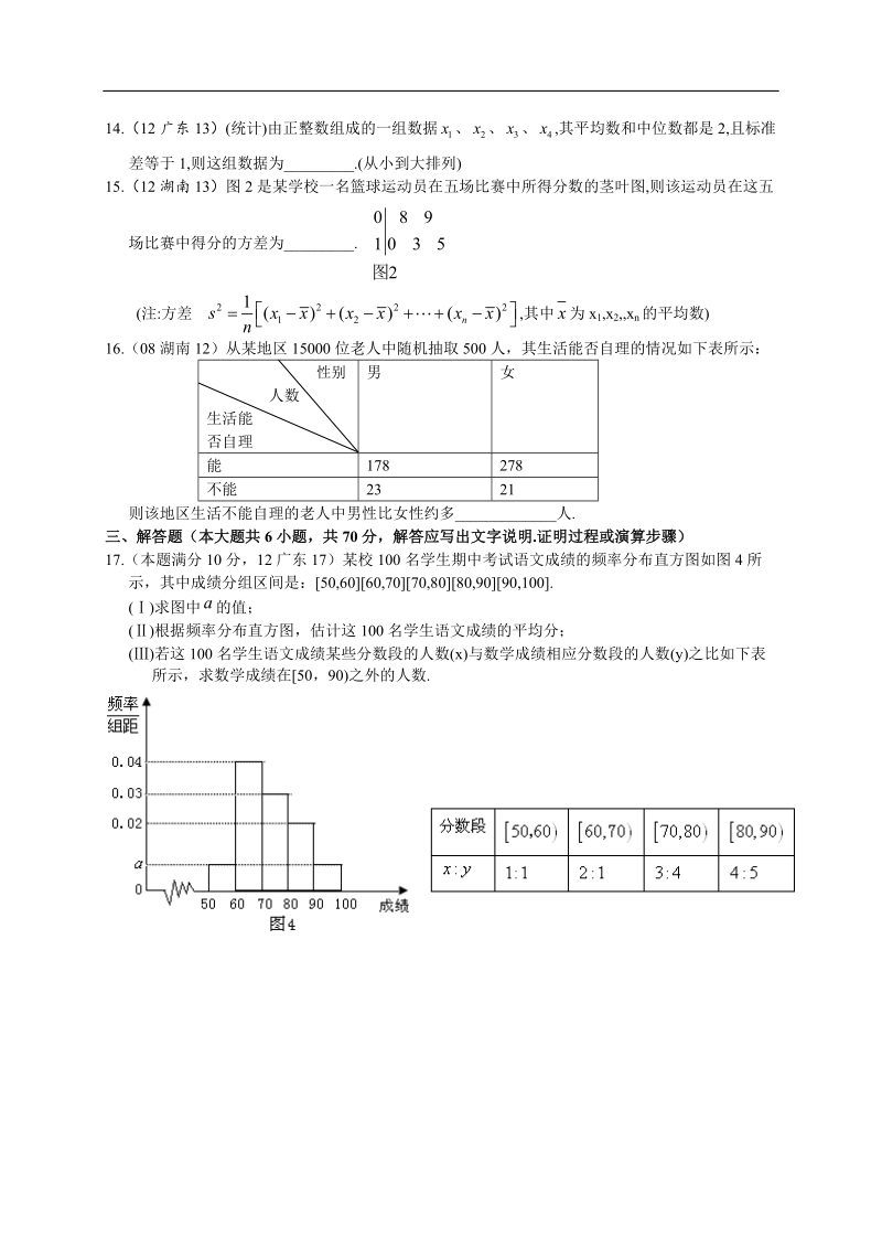 南宁外国语学校—高中学年度新课标高中数学人教a版必修3 素质章节测试题——第二章 统计 (word有答案）.doc_第3页