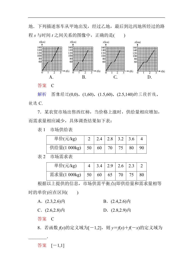 【高考调研】高中数学人教a版必修一课时作业：1-2 函数及其表示(习题课).doc_第3页