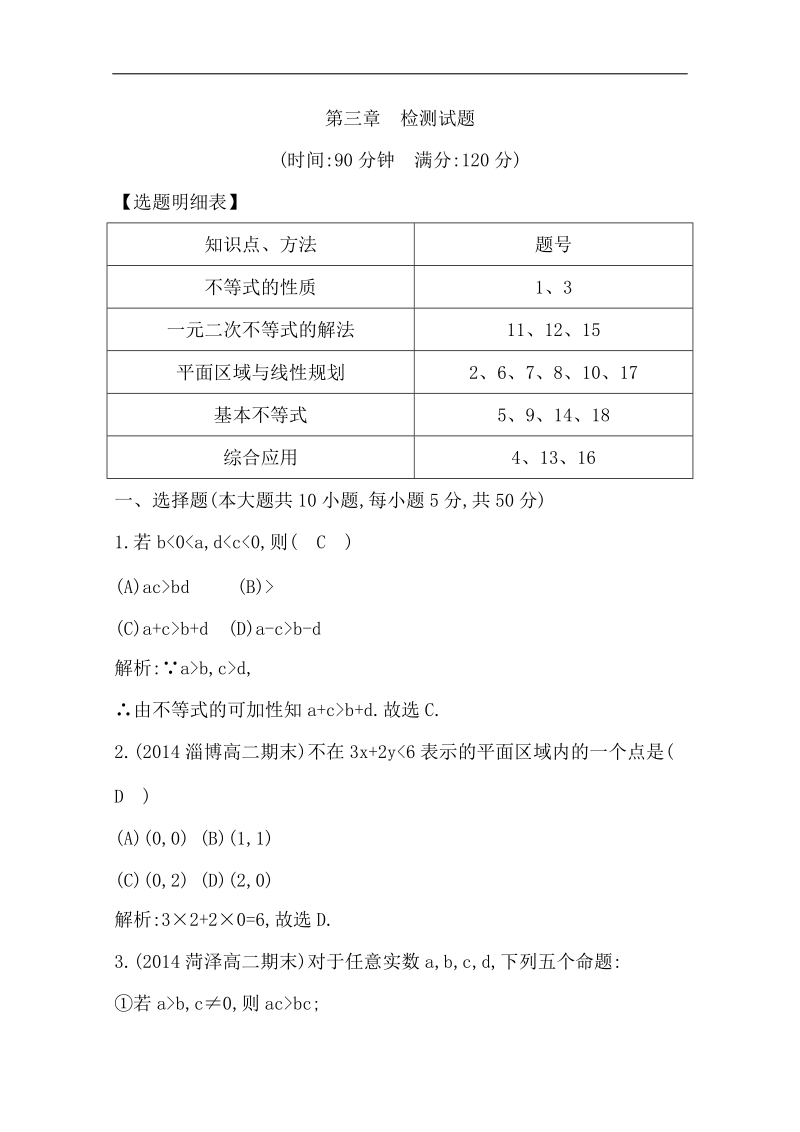 【导与练】数学必修五（人教版a版）第三章　检测试题.doc_第1页