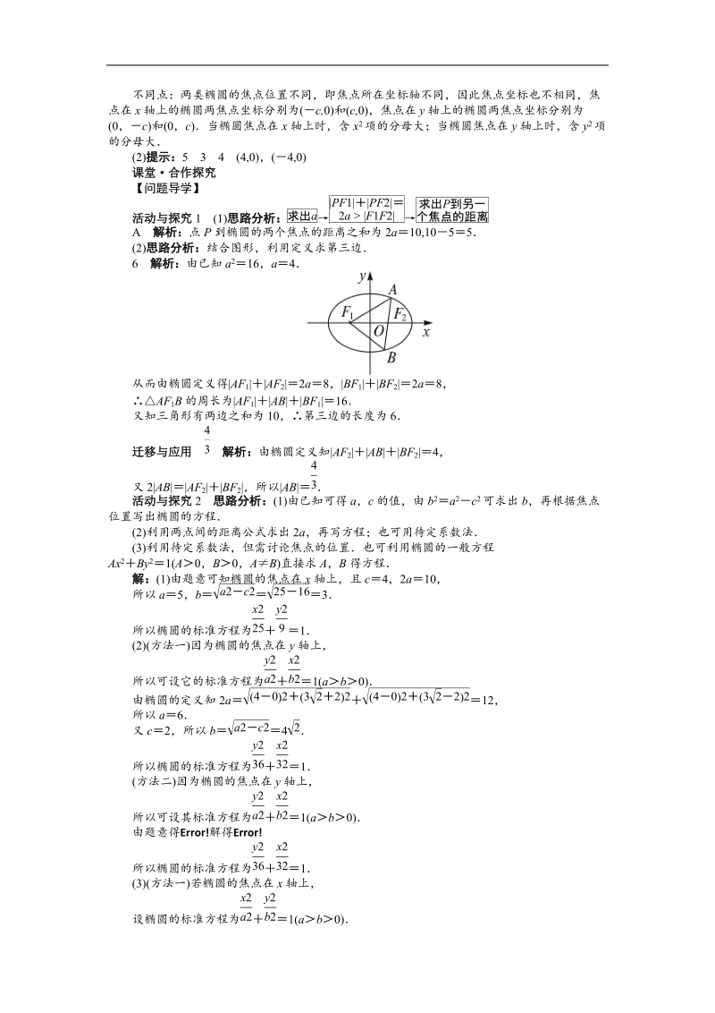 高中数学人教a选修1-1精品学案附解析：第二章2.1.1　椭圆及其标准方程.doc_第3页