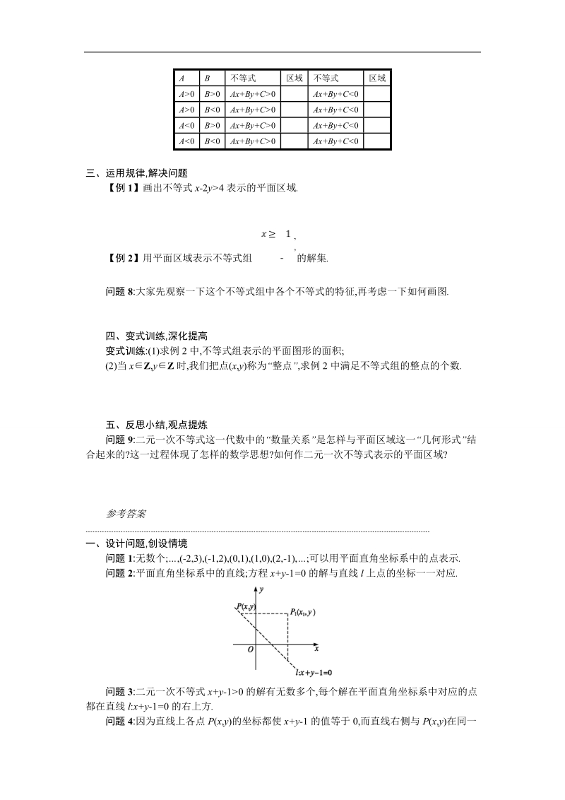 【优化设计】高中数学必修五学案 第三章 不等式 3.3.1.1 二元一次不等式（组）与平面区域.doc_第2页