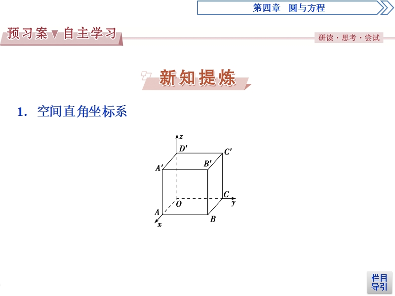 2017高中同步创新课堂数学优化方案（人教a版必修2）课件：第四章4．3.1~4．3.2空间直角坐标系、空间两点间的距离公式.ppt_第3页