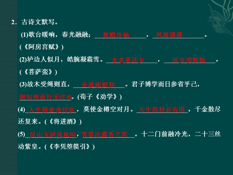 语文：高中二轮语文考点突破复习课件考前双基的串点巩固与再现名句名篇题组（21～22组）.ppt_第2页