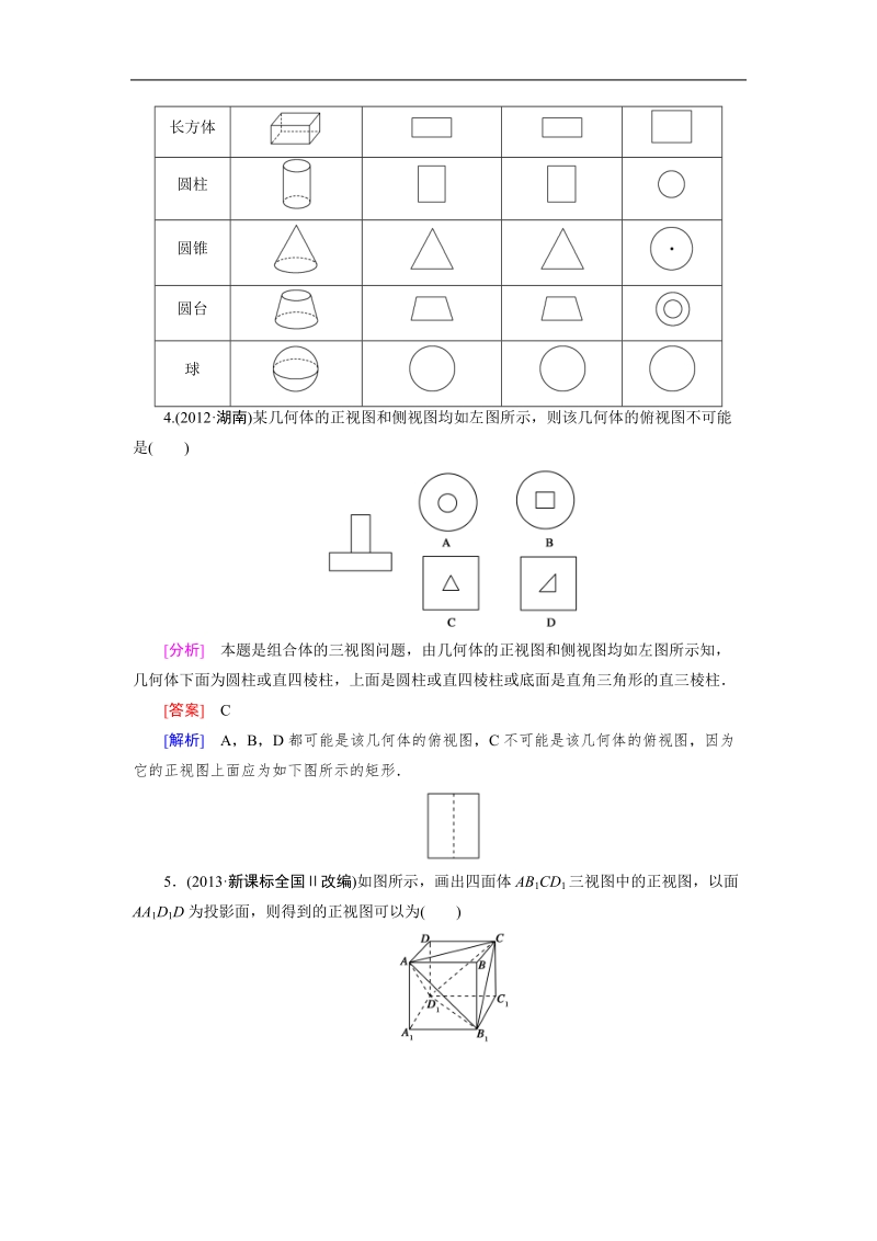 【成才之路】高中数学人教a版必修2同步练习：1.2.1、2中心投影与平行投影 空间几何体的三视图.doc_第2页