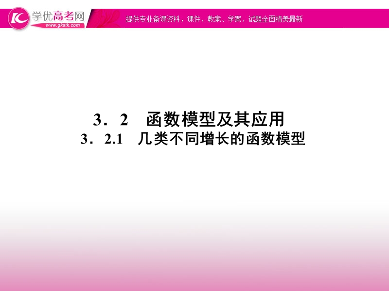 高一人教a版数学必修一同步课件 3.2.1《几类不同增长的函数模型》.ppt_第1页