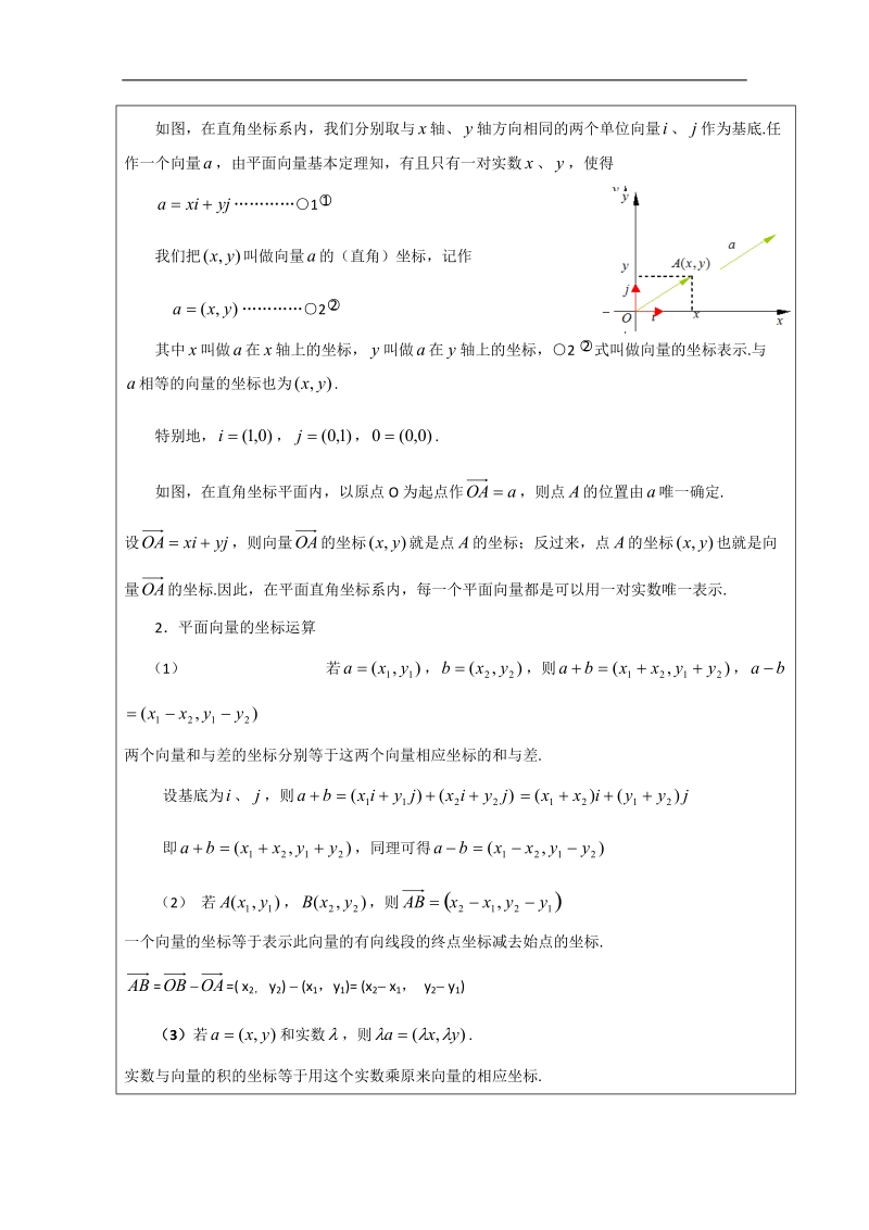 广东省高一下学期数学人教a版必修四教案：2.3.2平面向量正交分解及坐标表示.doc_第2页