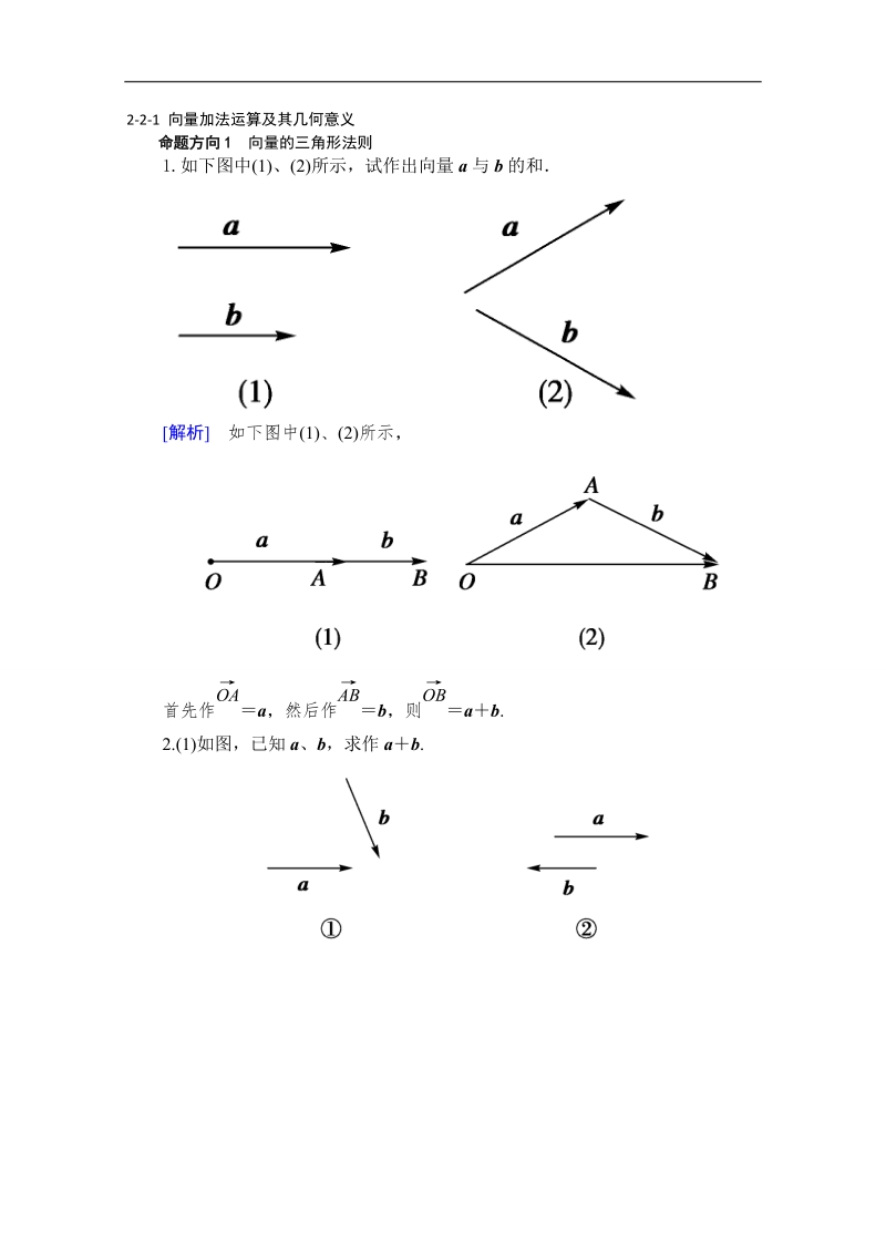 山东省2016年高一数学（新人教a版必修4）考点清单：《2.2.1 向量加法运算及其几何意义》.doc_第1页