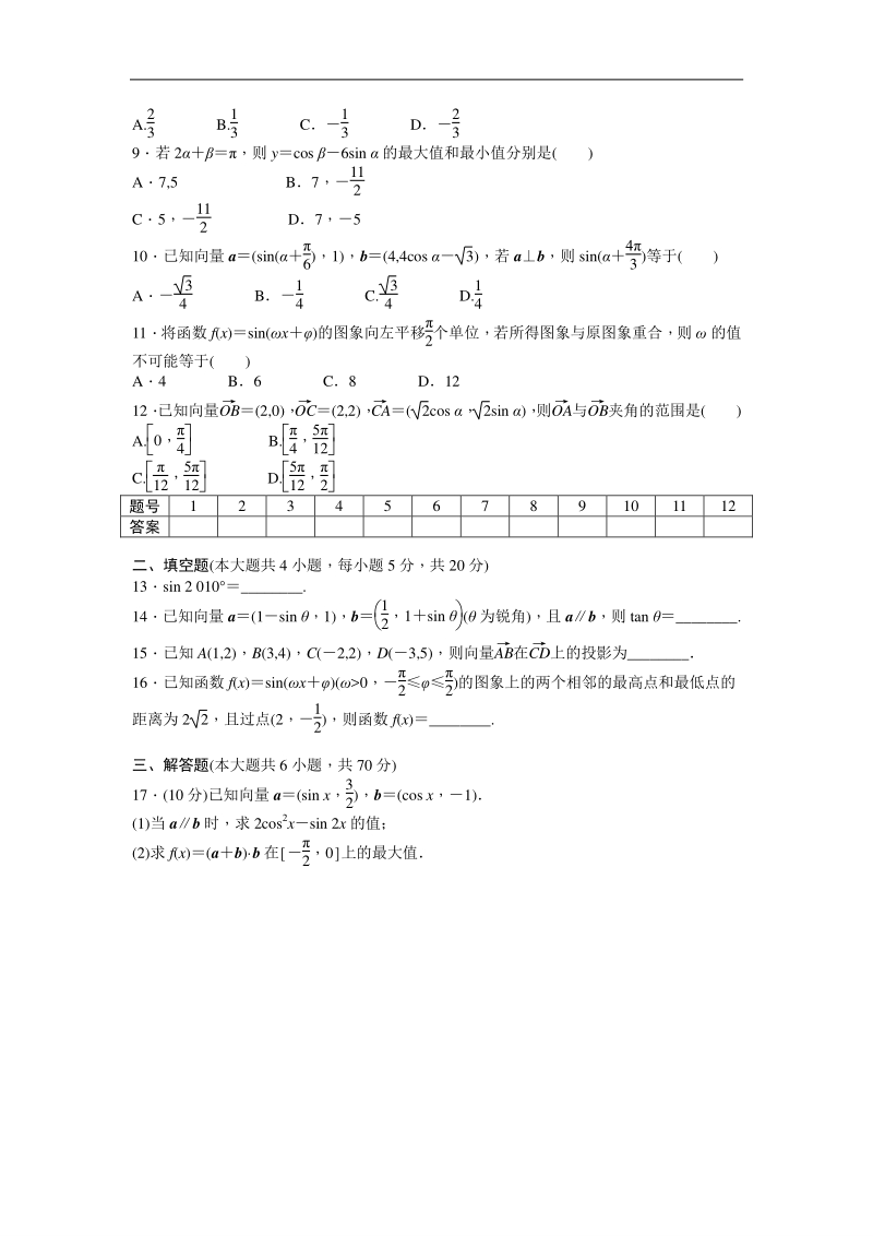 高中数学（人教a版必修四）同步课时作业：模块综合检测（a）.doc_第2页