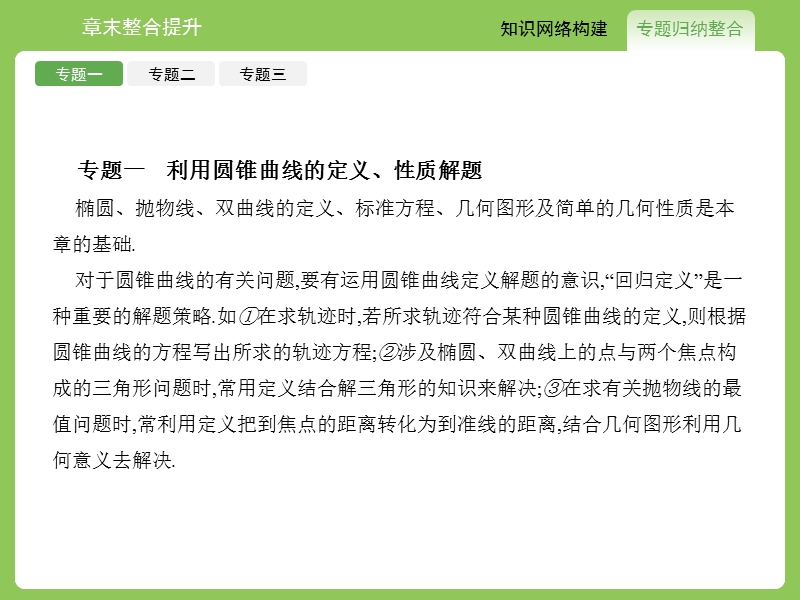 【赢在课堂】高二数学人教a版选修1-1课件：第二章　圆锥曲线与方程 章末整合提升.ppt_第3页