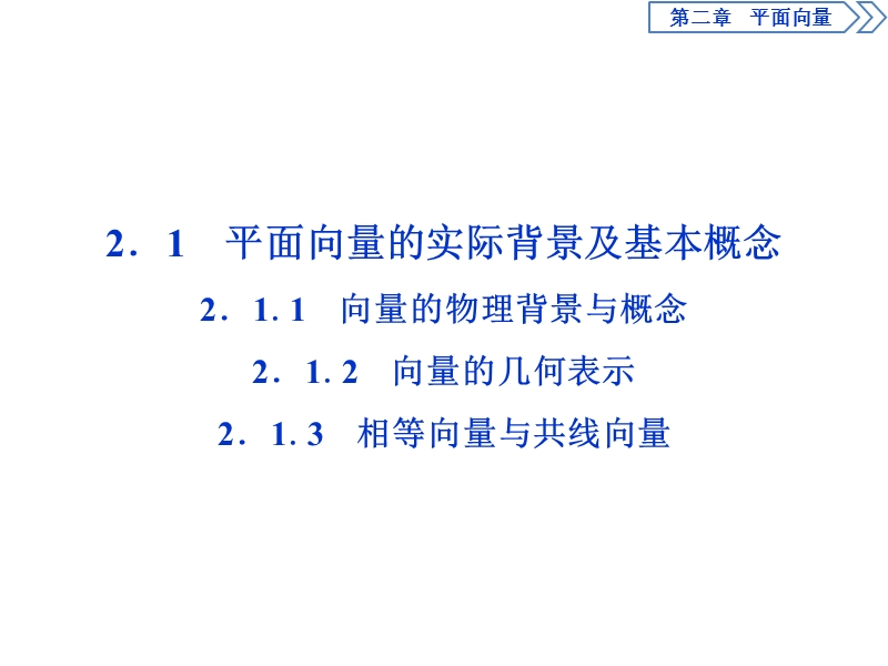 【优化课堂】2016秋数学人教a版必修4课件：2.1 平面向量的实际背景及基本概念.ppt_第2页