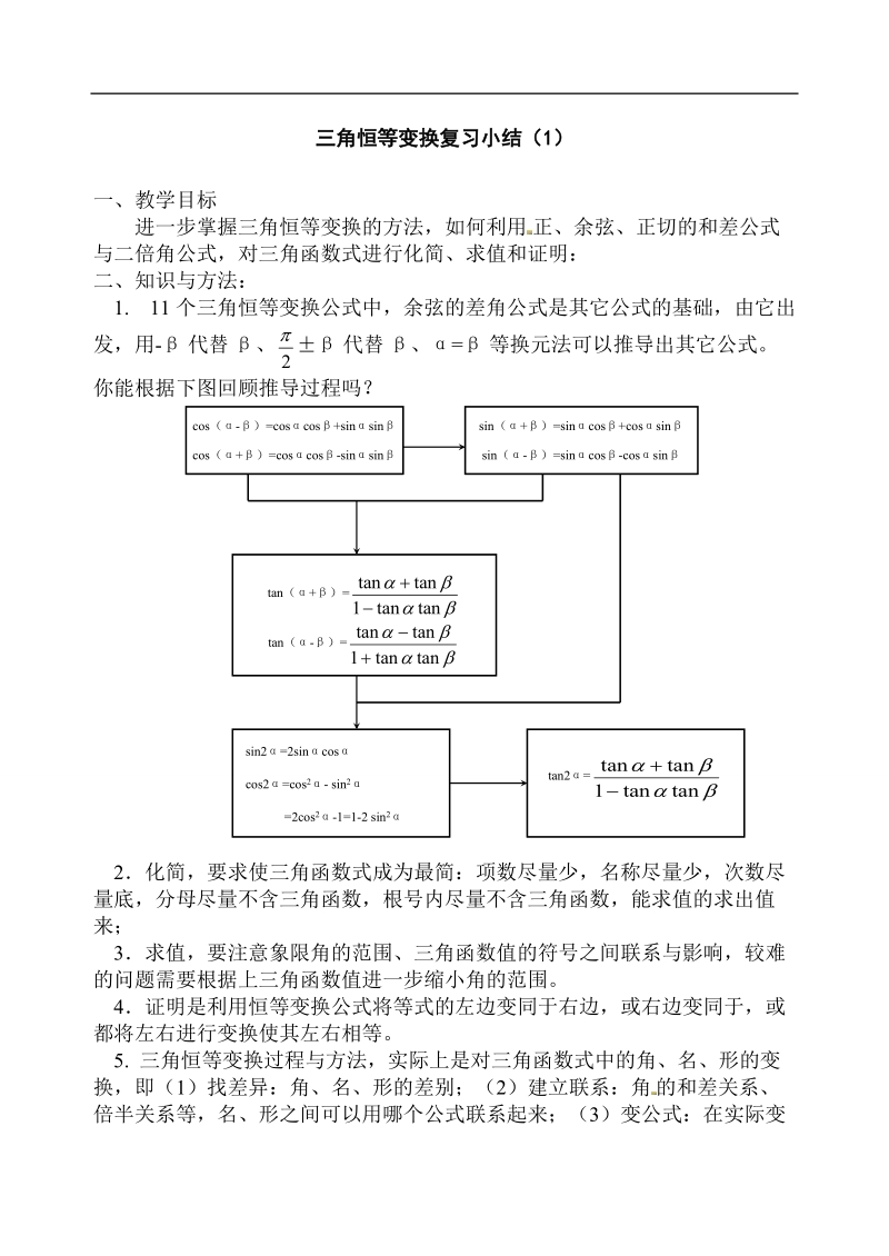 【全国百强校】吉林省东北师范大学附属中学高中人教必修四（文科）4-3.2.三角恒等变换复习课小结（1）【文教案】.doc_第1页