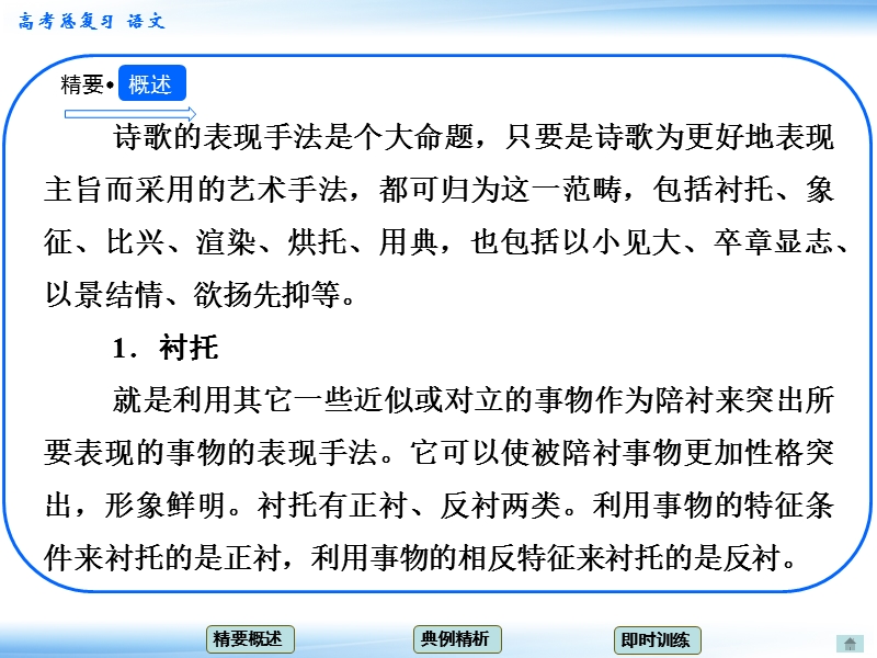 高考语文一轮复习课件：3.3鉴赏诗歌的表达技巧 考点三 表现手法的鉴赏（人教版）.ppt_第2页