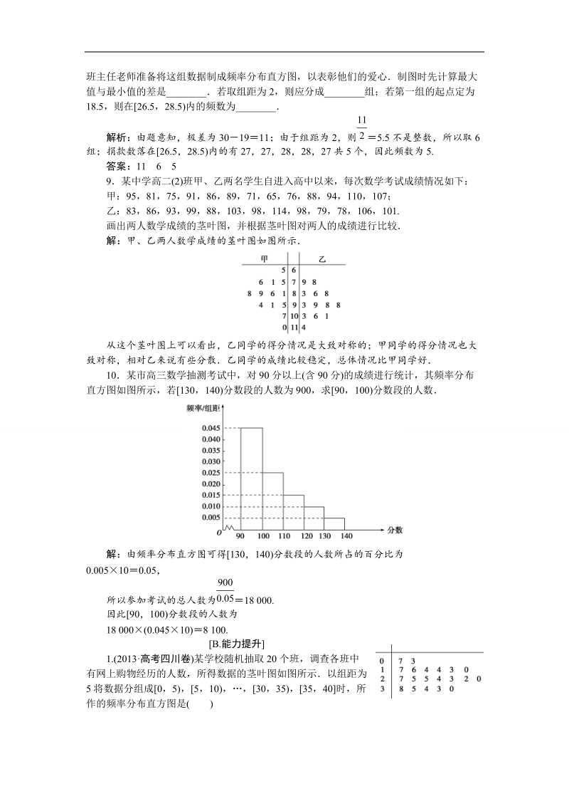 2016版优化方案高一数学人教版必修三配套练习：第二章2．2.1用样本的频率分布估计总体分布训练案知能提升.doc_第3页