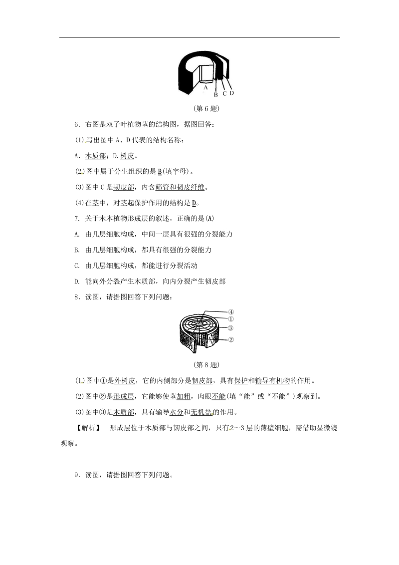 2018年八年级科学下册4.4植物的茎与物质运输1同步练习（新版）浙教版.doc_第2页