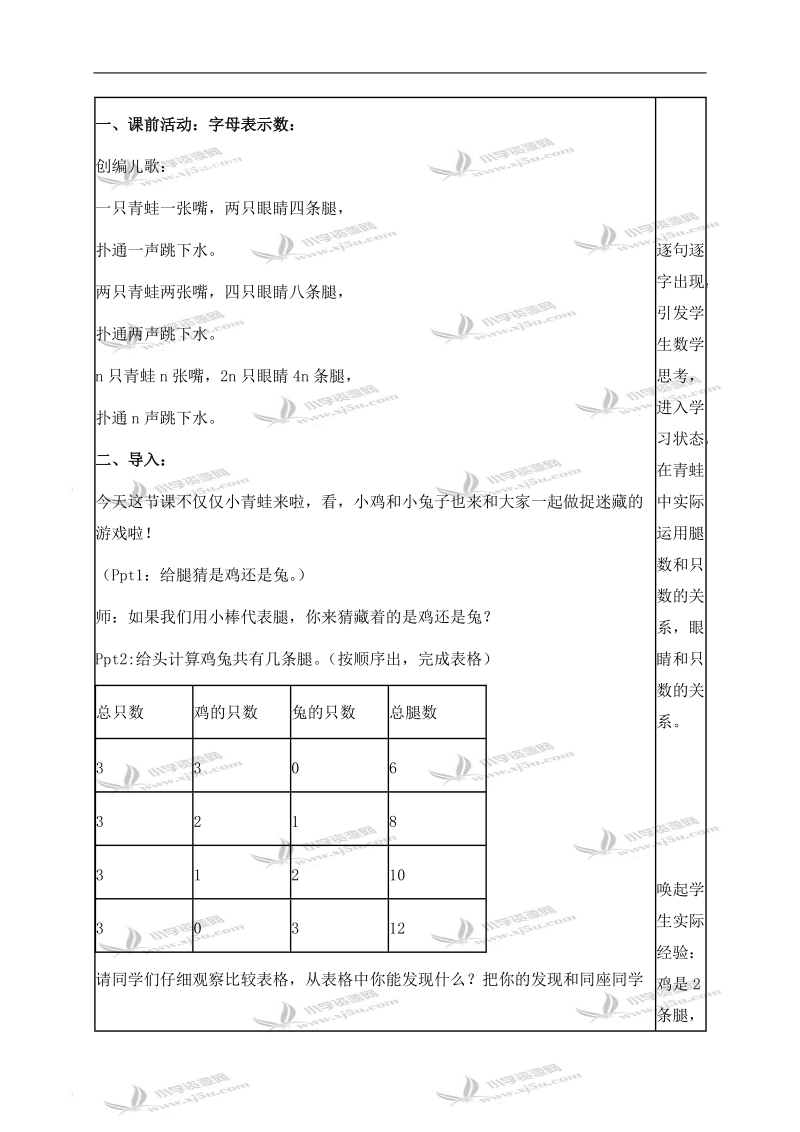 （北京版）四年级数学下册教案 鸡兔同笼 2.doc_第2页