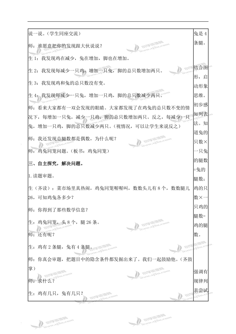 （北京版）四年级数学下册教案 鸡兔同笼 2.doc_第3页