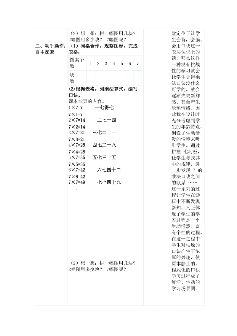 (人教新标准)二年级数学上册教案 7的乘法口诀及课堂反思.doc_第2页