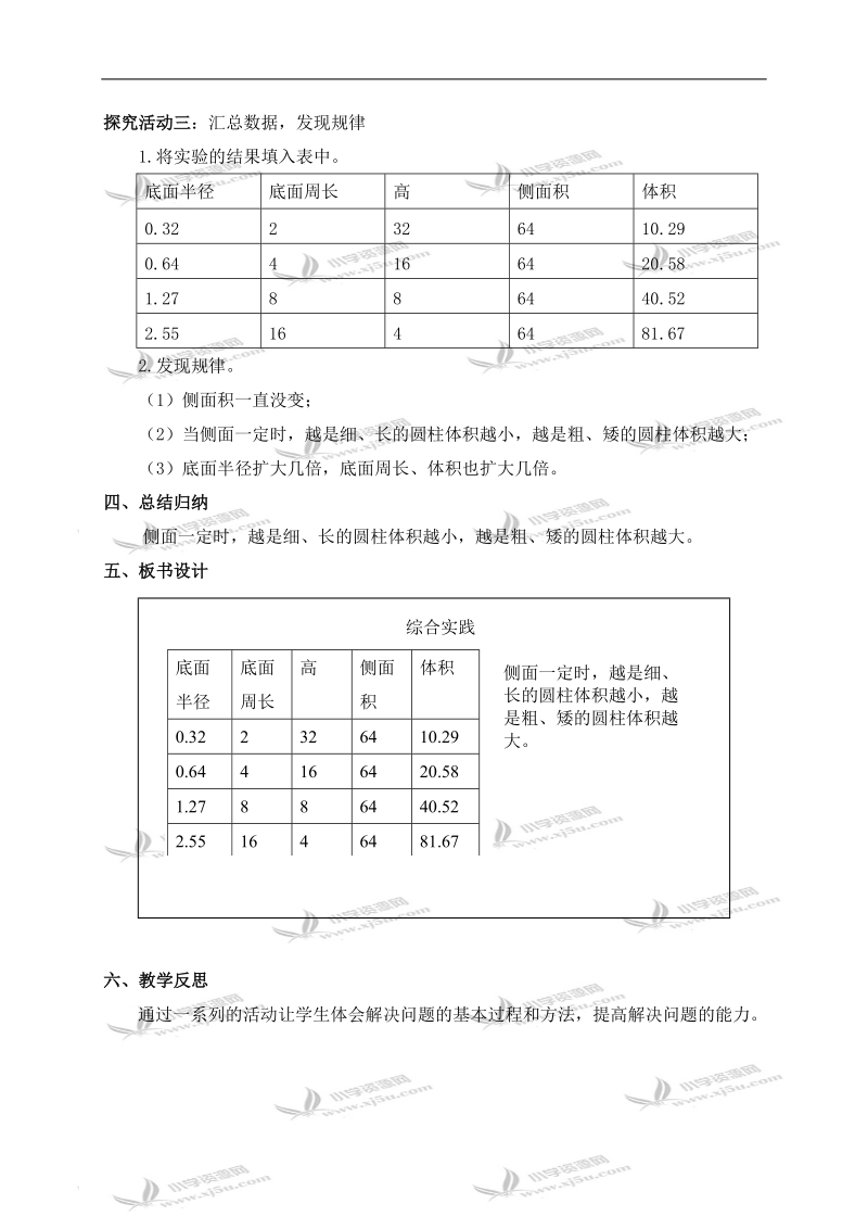 （北师大版）六年级数学下册教案 实践活动.doc_第2页