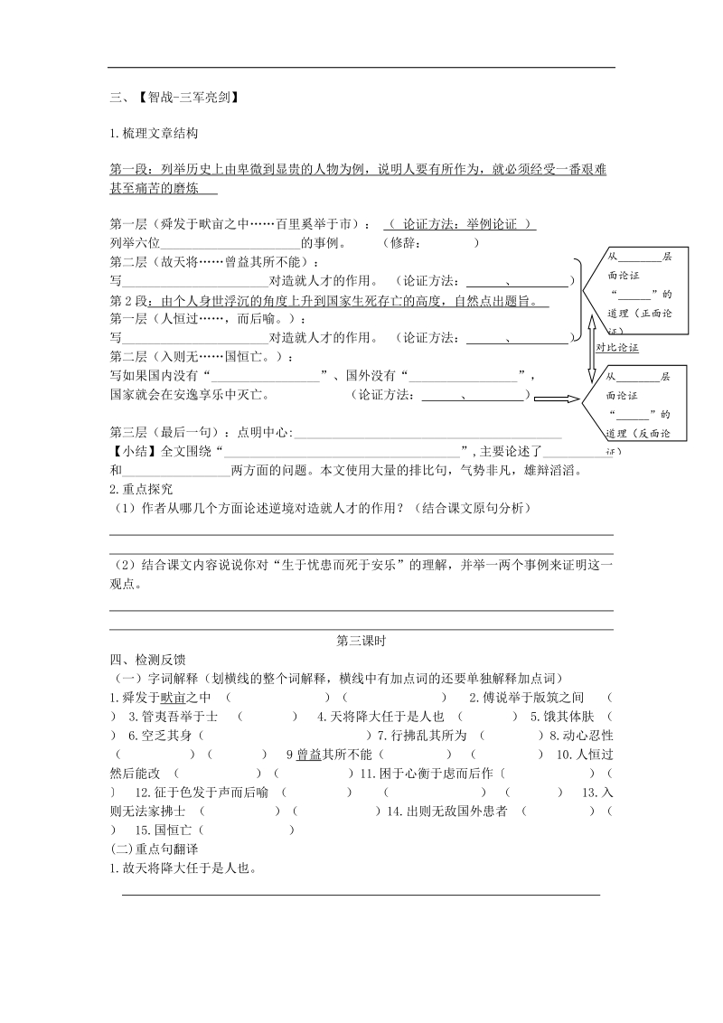 2018年八年级语文上册第六单元21《孟子》二章《生于忧患，死于安乐》导学案（无答案）新人教版.doc_第2页