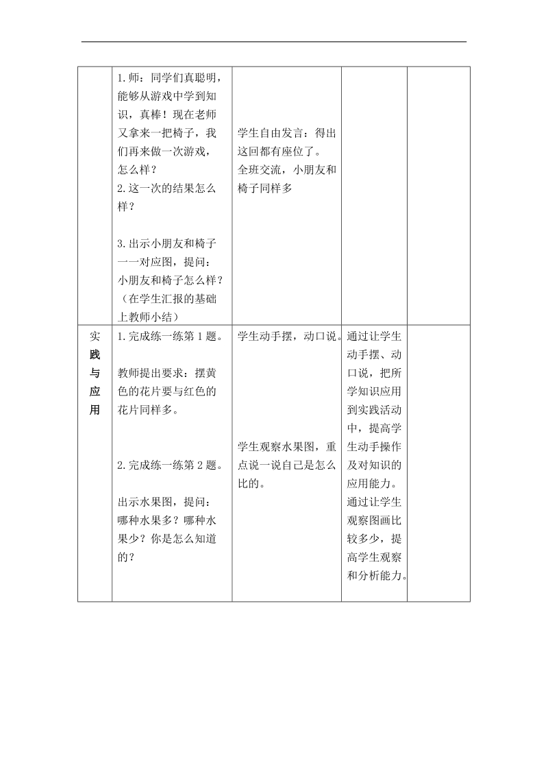 （冀教版）一年级数学上册教案 同样多、多些、少些.doc_第2页